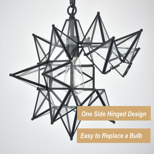 Boho Moravian Star Pendant Light 20 Inch Large Black Hanging Light